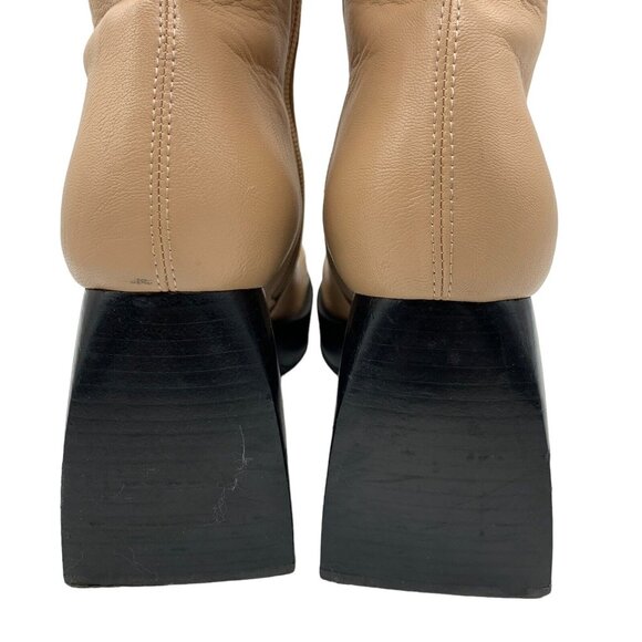Jeffrey Campbell Knee High Boot Tan Sz 8 Dauphin Square Toe Platform Chunky - Picture 11 of 15
